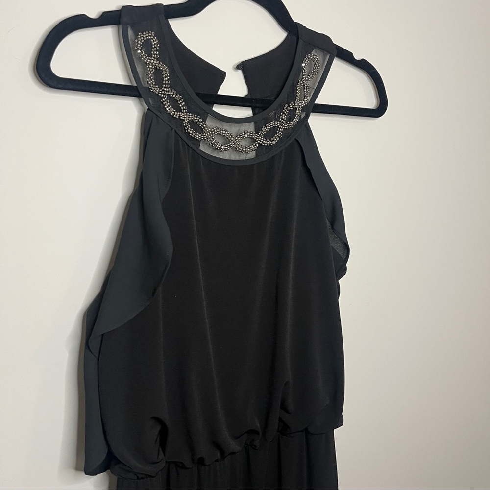 Elegant Black Cold Shoulder Jumpsuit with Sparkle Chain Detail - Women’s Medium